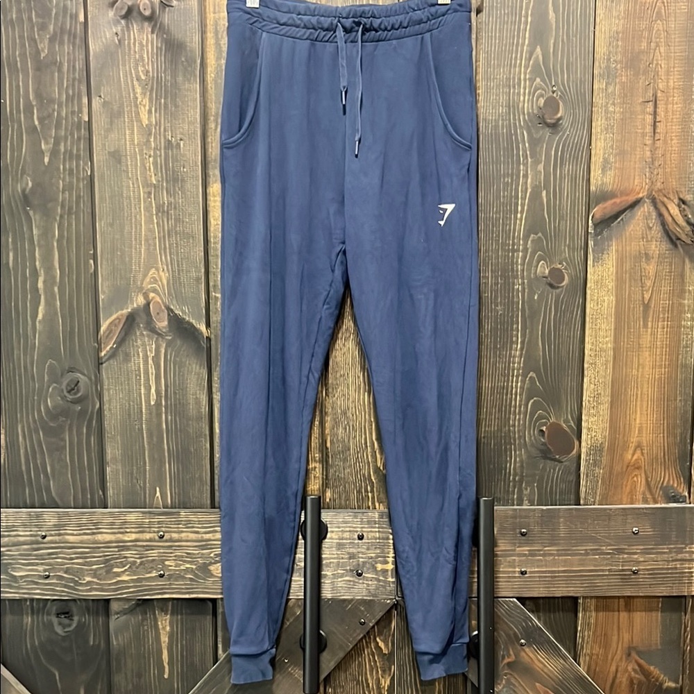 Gymshark Crest Joggers Blue S Tapered‎ Athletic Sweatpants Rest Day Athleisure